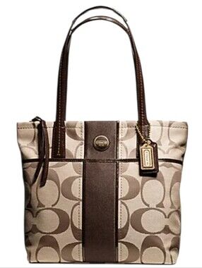 Coach Signature Stripe Satchel Bag Purse Handbag H1380-F25771